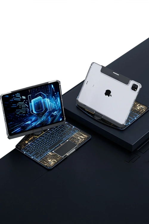 Newface JP12.9 iPad Pro 12.9 (2022) Kılıf Vales Dönen Ledli Klavyeli Tablet Kılıfı - Siyah