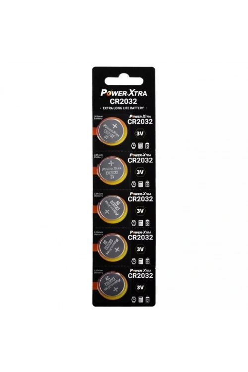Power-Xtra 3V Lityum Pil CR2032 CR 2032 3V Düğme Pil 5li Kart Paket