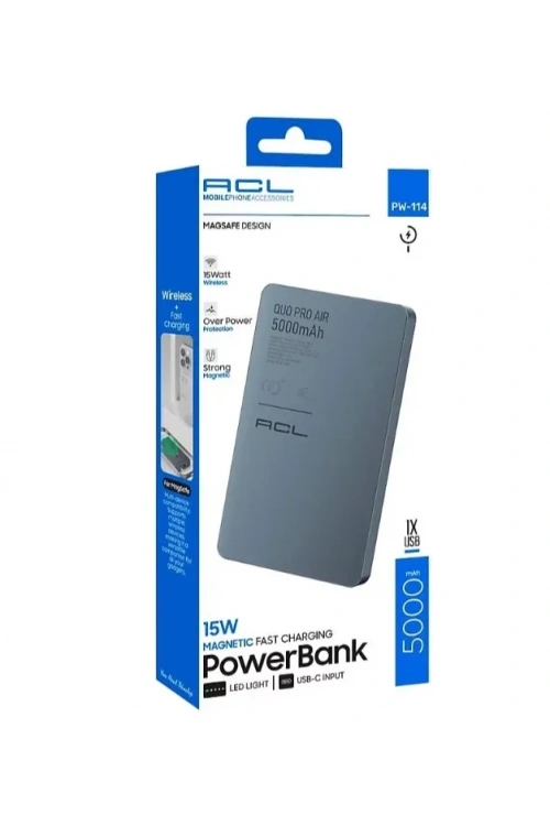 PW-114 15W Hızlı Şarjlı LED Göstergeli USB-C Girişli Powerbank 5000mAh