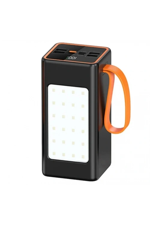 PW-55 4xUSB 22.5W LCD Göstergeli Kordonlu Kamp Işıklı 50.000mAh Powerbank