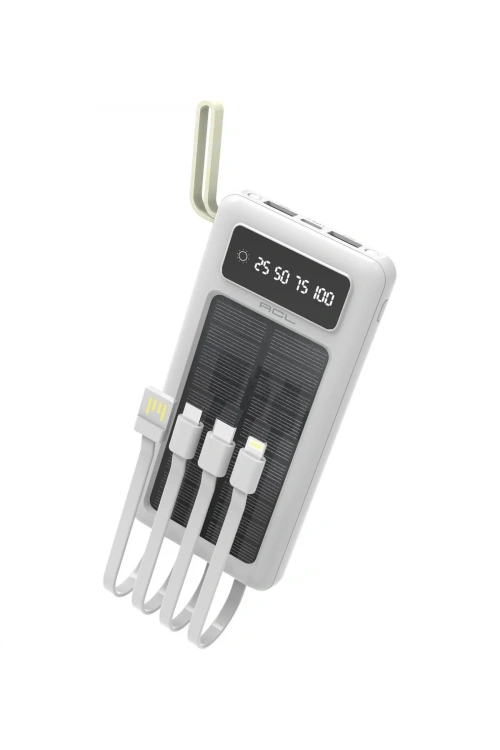 PW-59 Solar Led Fenerli LCD Göstergeli Dahili Kablolu Powerbank 10.000mAh