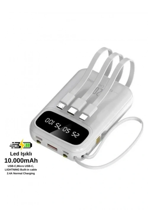 PW-97 2.4A LCDli 1xUSB-A Dahili Mikro Type-C Lightning 10.000mAh Powerbank