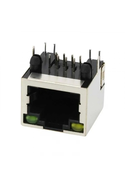 RJ45 8P8C Işıklı Dişi Ethernet Konnektörü - PCB Tipi