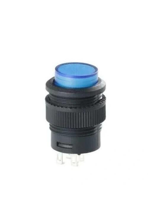 RL16-503A 16MM Plastik 4 Pin Anahtarlı Buton Mavi