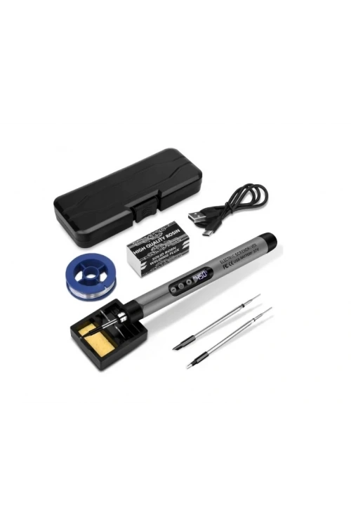 Şarjlı Havya Kalemi Seti USB Kutulu (Gri - Ekranlı)
