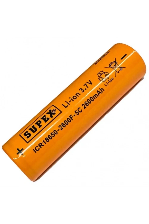 Supex ICR18650 3.7V 2600mAh Li-ion Şarjlı Pil 5C Deşarj Akımı (Başsız)