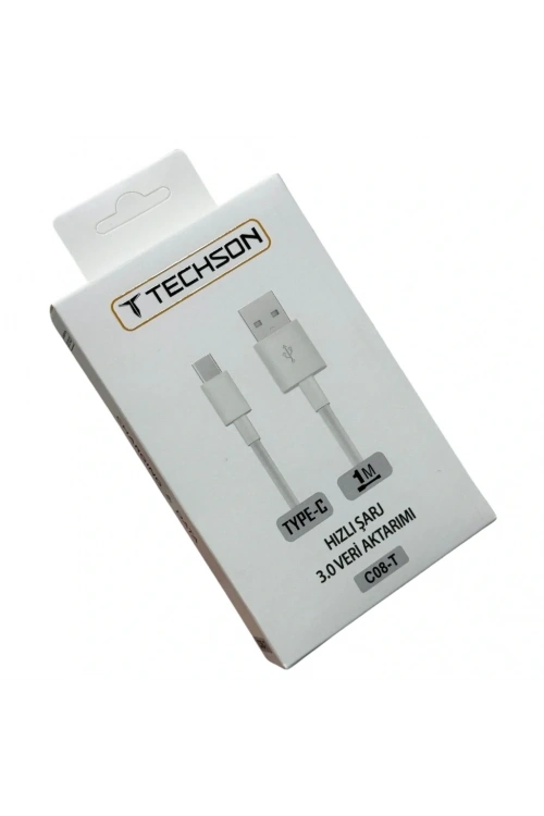 TECHSON Type-C 2.4A Hızlı Şarj Kablo USB 3.0 Veri Aktarımı 1m C08-T
