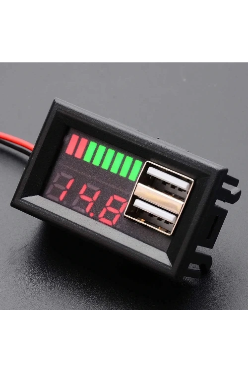 USB Çıkışlı Dijital Voltmetre Ekranlı 5V 2A IOS-Android Çıkışlı