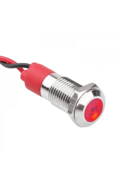 WD08L-P2 8mm 12-24V Kablolu Metal Sinyal Lambası - Kırmızı