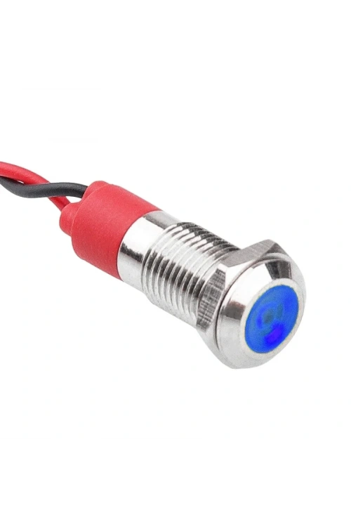 WD08L-P2 8mm 12-24V Kablolu Metal Sinyal Lambası - Mavi