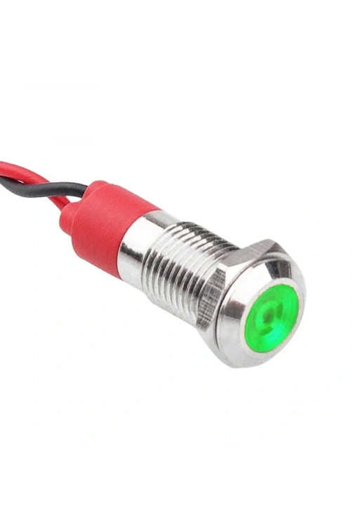 WD08L-P2 8mm 12-24V Kablolu Metal Sinyal Lambası - Yeşil