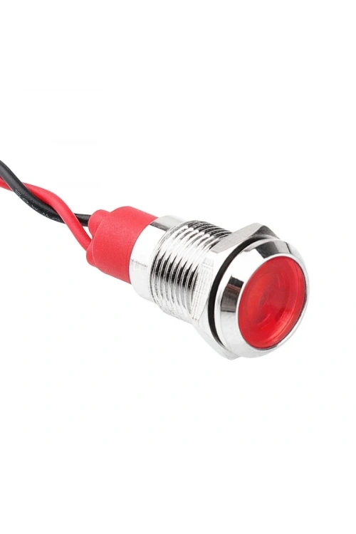 WD10L-P2 10mm 12-24V Kablolu Metal Sinyal Lambası - Kırmızı