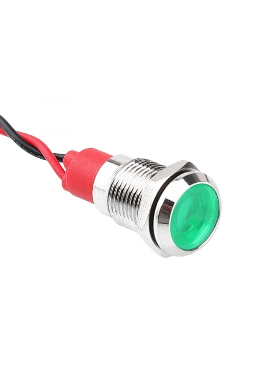 WD10L-P2 10mm 12-24V Kablolu Metal Sinyal Lambası - Yeşil