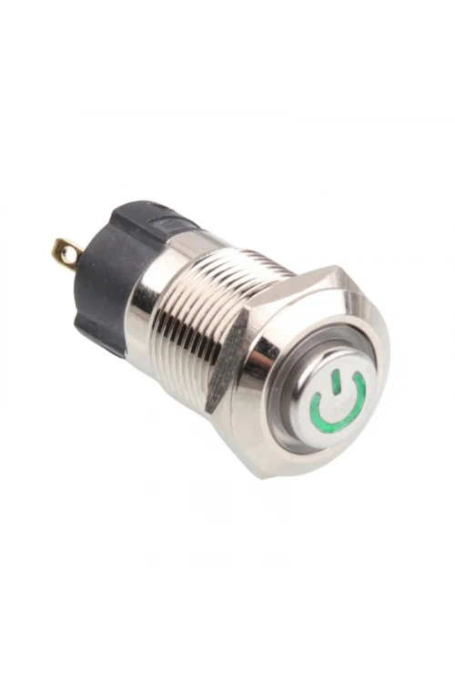 WD12A-G1-C 12mm Çıkık Yaylı Işıklı Power Metal Buton - Yeşil