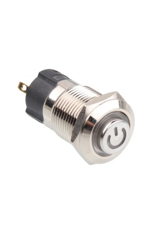 WD12A-G1Z-C 12mm Çıkık Anahtarlı Işıklı Power Metal Buton - Beyaz