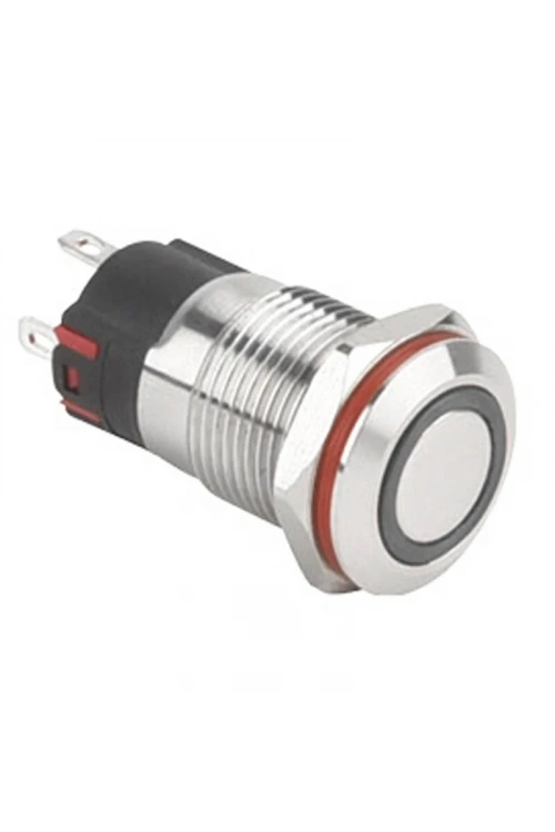 WD12A-P1-E 12mm Düz Yaylı Işıklı Metal Buton - Beyaz