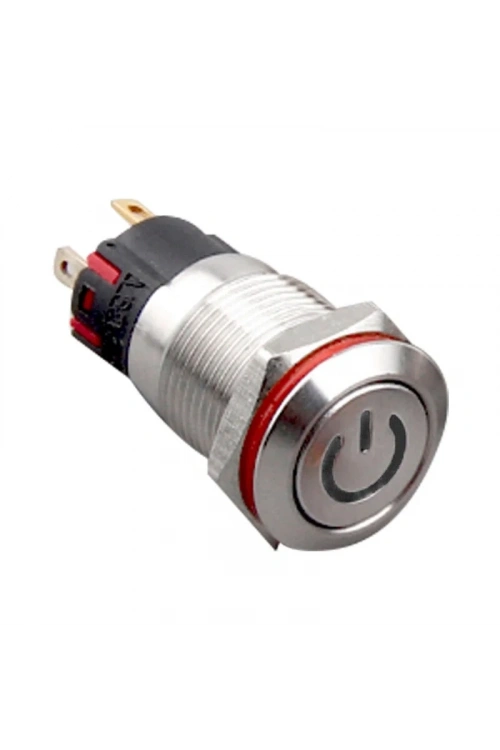 WD12A-P1Z-C 12mm Düz Anahtarlı Işıklı Power Metal Buton - Beyaz