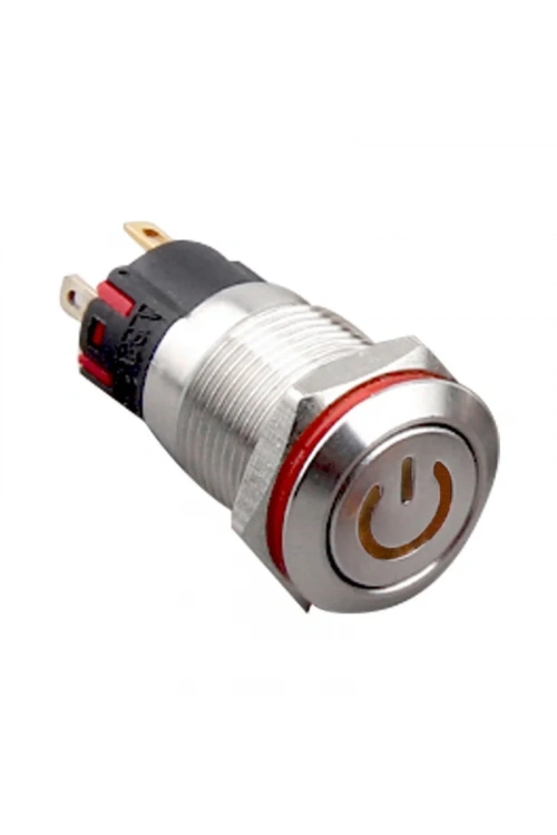 WD12A-P1Z-C 12mm Düz Anahtarlı Işıklı Power Metal Buton - Sarı