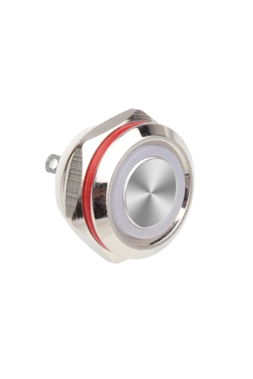 WD12C1-Pin-P1-E 12mm Düz Yaylı Işıklı Metal Buton - Beyaz