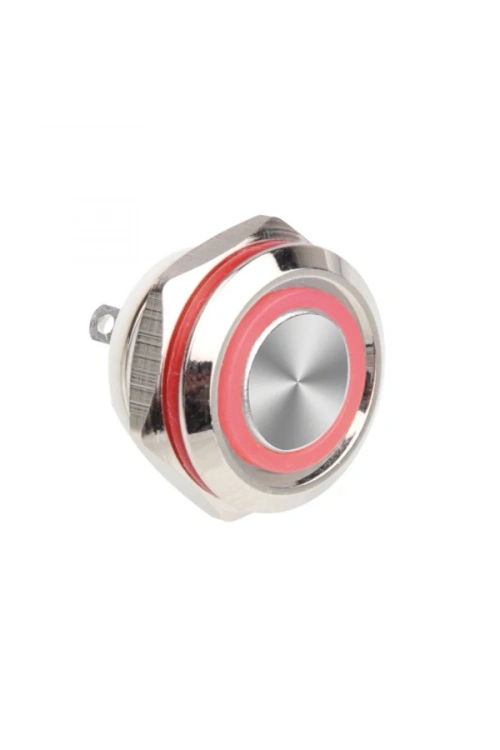 WD12C1-Pin-P1-E 12mm Düz Yaylı Işıklı Metal Buton - Kırmızı