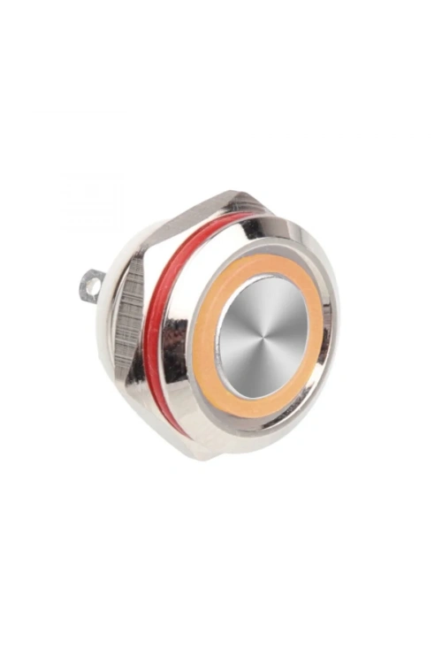 WD12C1-Pin-P1-E 12mm Düz Yaylı Işıklı Metal Buton - Sarı