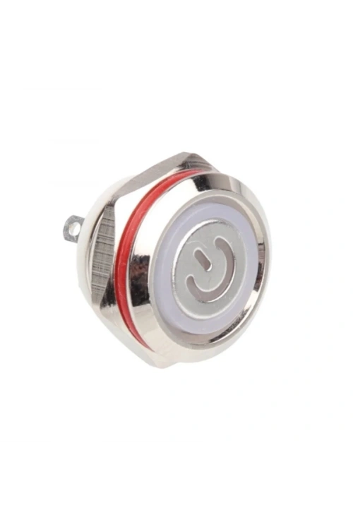 WD12C1-Pin-P1-EC 12mm Düz Yaylı Işıklı Metal Buton - Beyaz