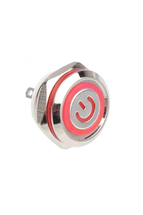 WD12C1-Pin-P1-EC 12mm Düz Yaylı Işıklı Metal Buton - Kırmızı