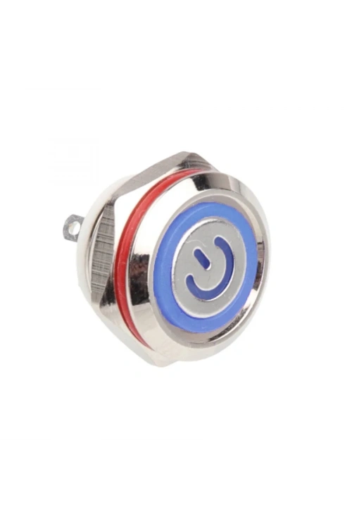 WD12C1-Pin-P1-EC 12mm Düz Yaylı Işıklı Metal Buton - Mavi