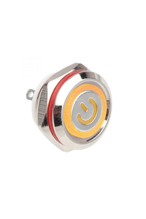 WD12C1-Pin-P1-EC 12mm Düz Yaylı Işıklı Metal Buton - Sarı