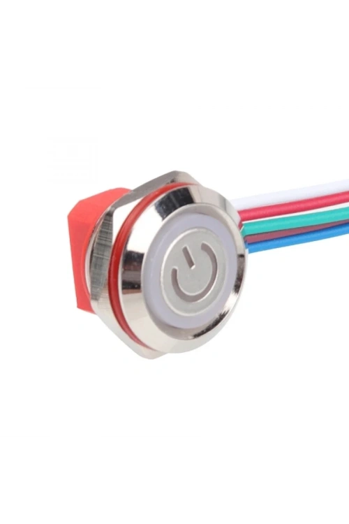 WD12C1-Wired-P1-EC 12mm Düz Yaylı RGB Işıklı Metal Buton - Kablolu