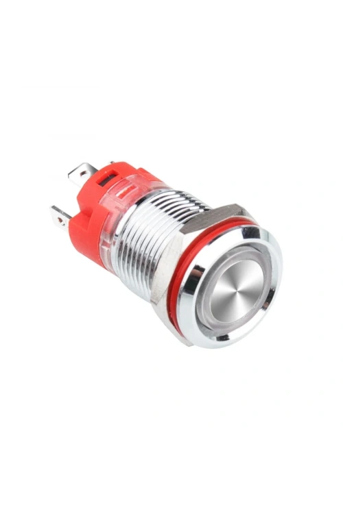 WD12D-P1Z-E 12mm Düz Anahtarlı Işıklı Metal Buton - Kırmızı