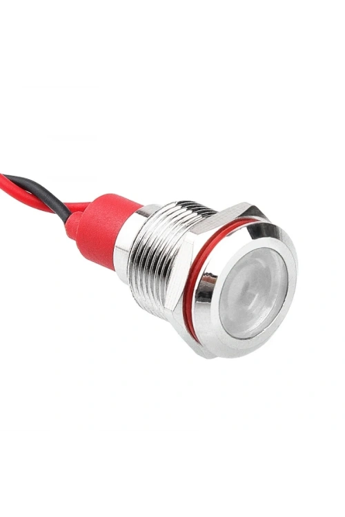 WD12L-P2 12mm 12-24V Kablolu Metal Sinyal Lambası - Beyaz