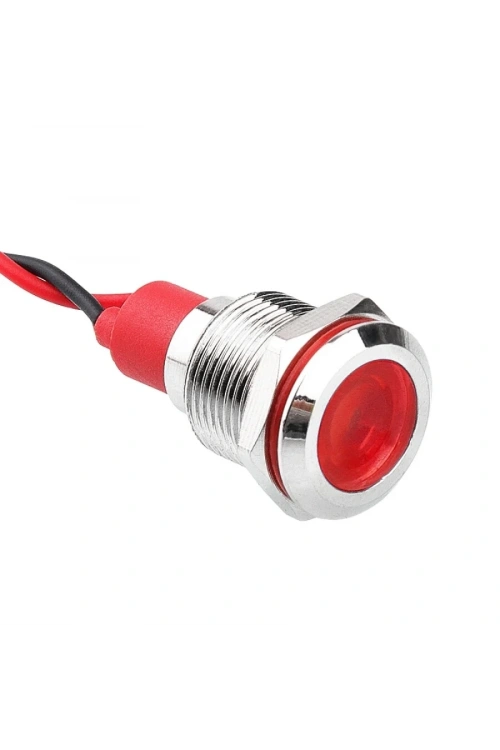 WD12L-P2 12mm 12-24V Kablolu Metal Sinyal Lambası - Kırmızı