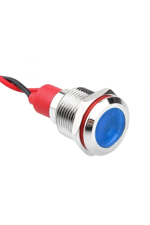 WD12L-P2 12mm 12-24V Kablolu Metal Sinyal Lambası - Mavi