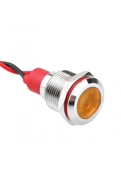 WD12L-P2 12mm 12-24V Kablolu Metal Sinyal Lambası - Sarı