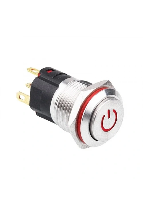 WD16A-G1-C 16mm Çıkık Yaylı Işıklı Power Metal Buton - Kırmızı
