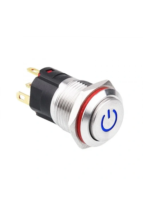 WD16A-G1-C 16mm Çıkık Yaylı Işıklı Power Metal Buton - Mavi