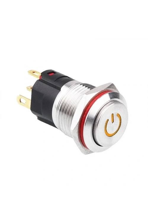 WD16A-G1-C 16mm Çıkık Yaylı Işıklı Power Metal Buton - Sarı