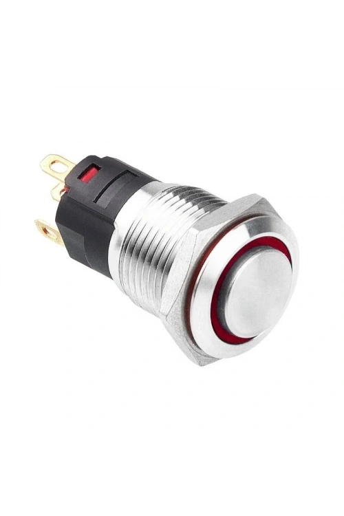 WD16A-G1Z-E 16mm Çıkık Anahtarlı Işıklı Metal Buton - Kırmızı