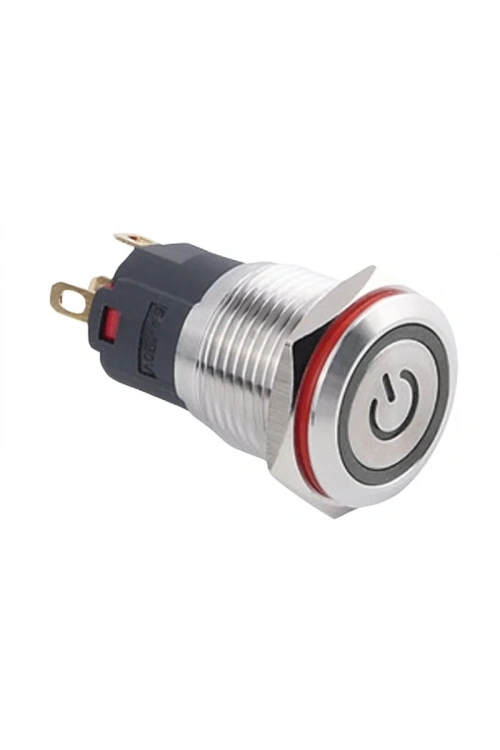 WD16A-P1-EC 16mm Düz Yaylı Işıklı Power Metal Buton - Beyaz
