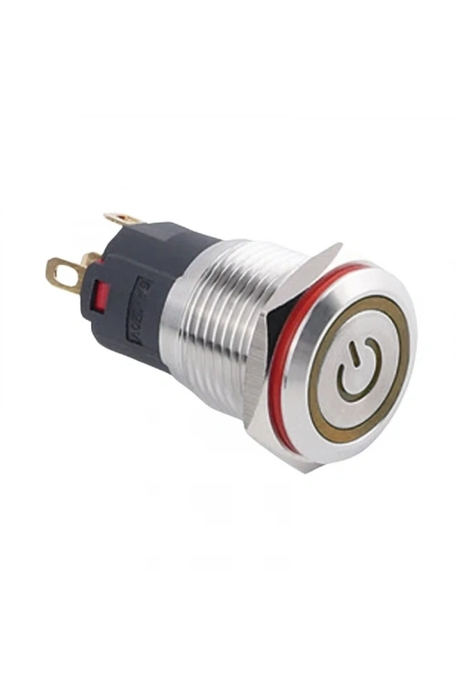WD16A-P1-EC 16mm Düz Yaylı Işıklı Power Metal Buton - Sarı
