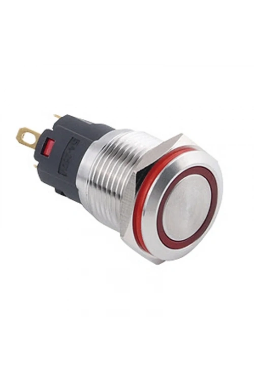 WD16A-P1Z-E 16mm Düz Anahtarlı Işıklı Metal Buton - Kırmızı