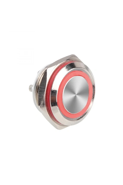WD16C1-Pin-P1-E 16mm Düz Yaylı Işıklı Metal Buton - Kırmızı