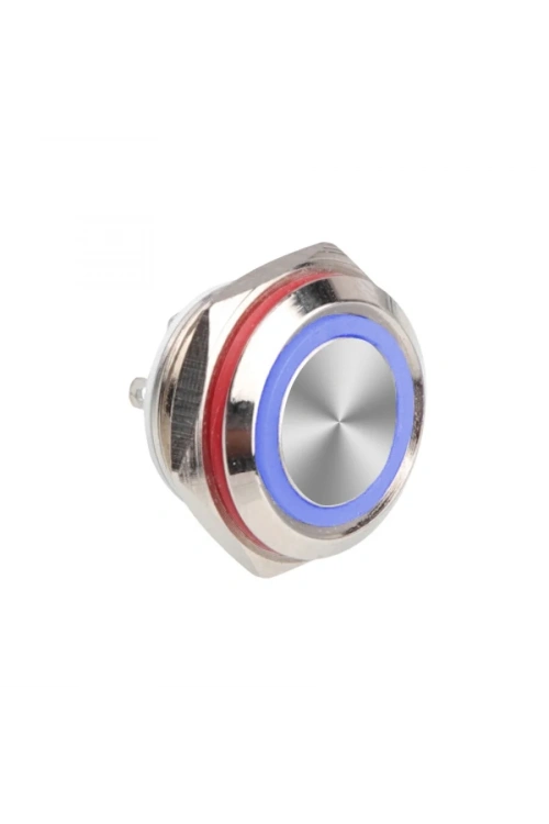 WD16C1-Pin-P1-E 16mm Düz Yaylı Işıklı Metal Buton - Mavi