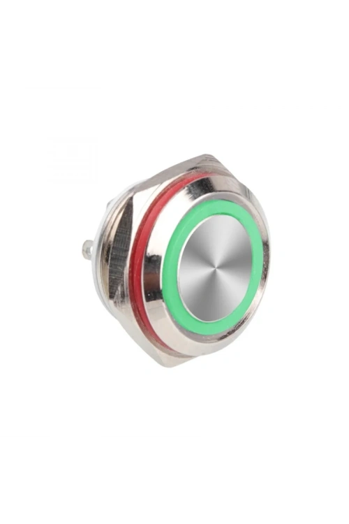 WD16C1-Pin-P1-E 16mm Düz Yaylı Işıklı Metal Buton - Yeşil