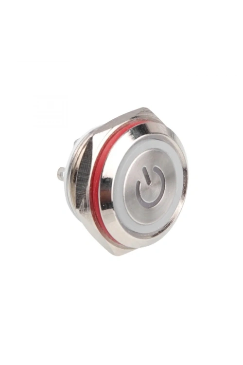WD16C1-Pin-P1-EC 16mm Düz Yaylı Işıklı Metal Buton - Beyaz