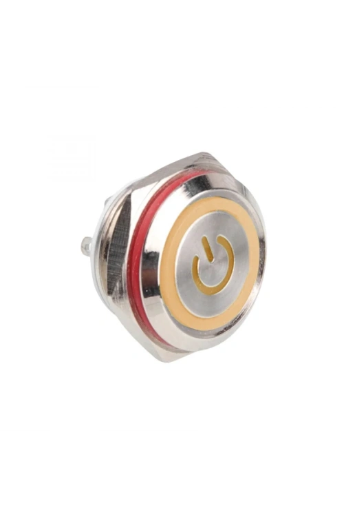 WD16C1-Pin-P1-EC 16mm Düz Yaylı Işıklı Metal Buton - Sarı