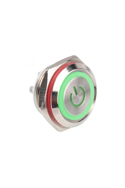 WD16C1-Pin-P1-EC 16mm Düz Yaylı Işıklı Metal Buton - Yeşil