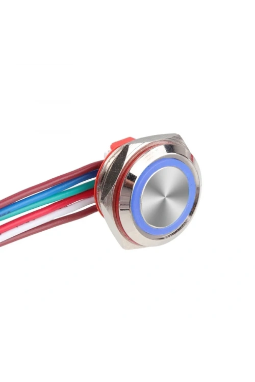 WD16C1-Wired-P1-E 16mm Düz Yaylı Mavi Işıklı Metal Buton - Kablolu