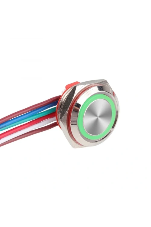 WD16C1-Wired-P1-E 16mm Düz Yaylı Yeşil Işıklı Metal Buton - Kablolu